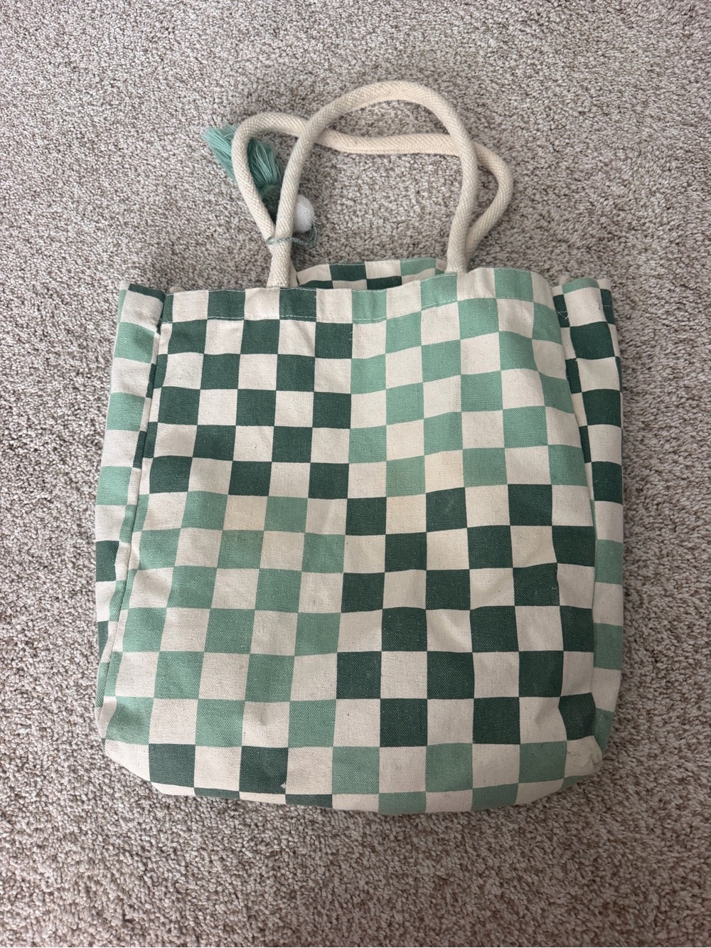 Checkerboard Green & Cream Canvas Tote Bag